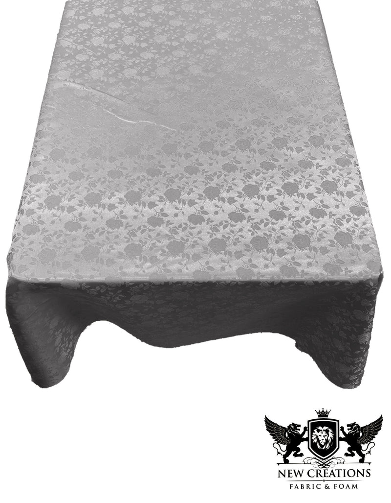Silver Rectangular Tablecloth Roses Jacquard Satin Overlay for Small Coffee Table Seamless.