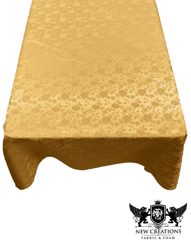 Sungold Rectangular Tablecloth Roses Jacquard Satin Overlay for Small Coffee Table Seamless.