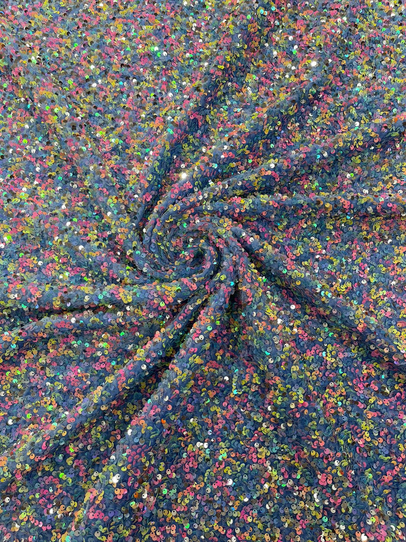 Multi Color Confetti All Over Shiny Sequins Stretch Velvet, Sold by The Yard.