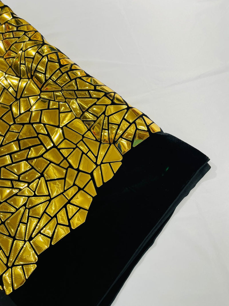 Broken Glass Sequin Design/Geometric/ On Black Stretch Velvet Fabric Sold By The Yard.