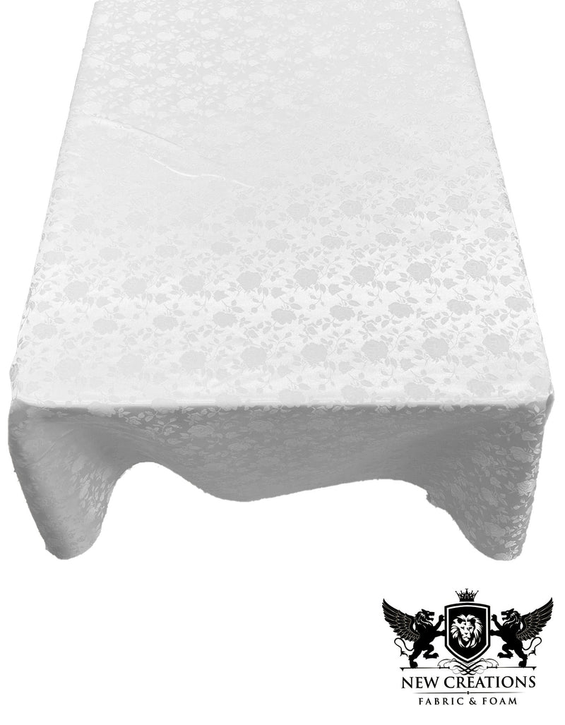 White Rectangular Tablecloth Roses Jacquard Satin Overlay for Small Coffee Table Seamless.