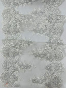 14"Wide Sequins Metallic Embroidered Lace on Mesh Fabric, Trim Lace, Table Runner. Sold By The Yard. - New Creations Fabric & Foam Inc