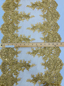 14"Wide Sequins Metallic Embroidered Lace on Mesh Fabric, Trim Lace, Table Runner. Sold By The Yard. - New Creations Fabric & Foam Inc