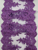 14"Wide Sequins Metallic Embroidered Lace on Mesh Fabric, Trim Lace, Table Runner. Sold By The Yard. - New Creations Fabric & Foam Inc