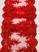 14"Wide Sequins Metallic Embroidered Lace on Mesh Fabric, Trim Lace, Table Runner. Sold By The Yard. - New Creations Fabric & Foam Inc