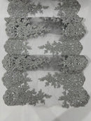 14"Wide Sequins Metallic Embroidered Lace on Mesh Fabric, Trim Lace, Table Runner. Sold By The Yard. - New Creations Fabric & Foam Inc