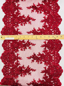 14"Wide Sequins Metallic Embroidered Lace on Mesh Fabric, Trim Lace, Table Runner. Sold By The Yard. - New Creations Fabric & Foam Inc