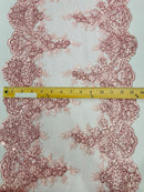 14"Wide Sequins Metallic Embroidered Lace on Mesh Fabric, Trim Lace, Table Runner. Sold By The Yard. - New Creations Fabric & Foam Inc