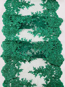 14"Wide Sequins Metallic Embroidered Lace on Mesh Fabric, Trim Lace, Table Runner. Sold By The Yard. - New Creations Fabric & Foam Inc