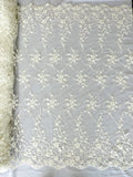 BIG FLORAL DAMASK BEADED MESH LACE FABRIC (By The Yard)