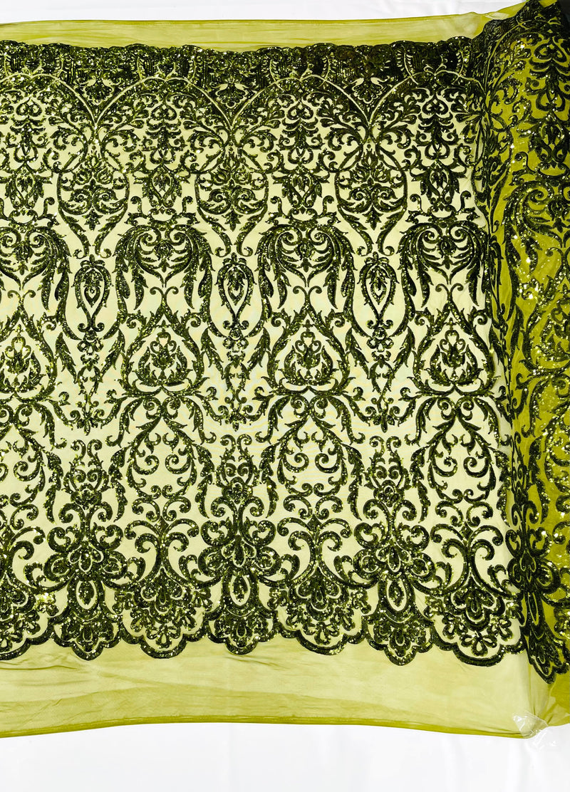 KING DAMASK SEQUIN STRETCH MESH FABRIC (By The Yard)