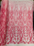 Paisley sequin design on a nude 4 way stretch mesh-prom-sold by the yard.