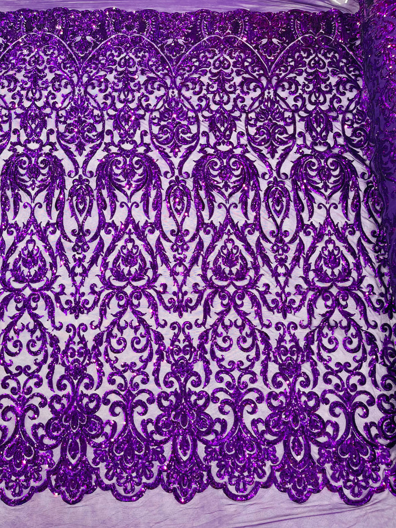 KING DAMASK SEQUIN STRETCH MESH FABRIC (By The Yard)