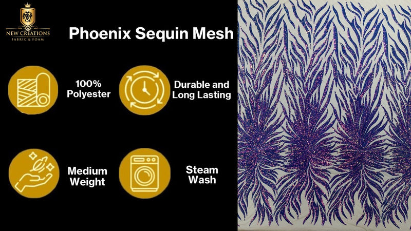 PHOENIX FEATHER SEQUIN ON STRETCH MESH FABRIC (By The Yard)