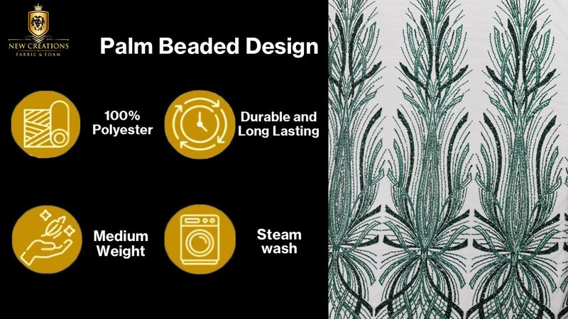 Palm Beaded Damask Design Fabric, by The Yard.