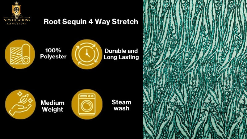 Vine/Root Sequin 4 Way Stretch Mesh Fabric, by The Yard.