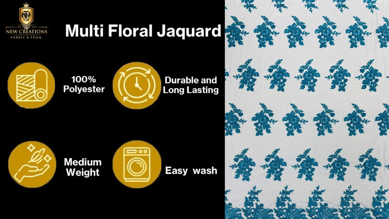 Multi Floral Color Jacquard Satin, Sold by The Yard.