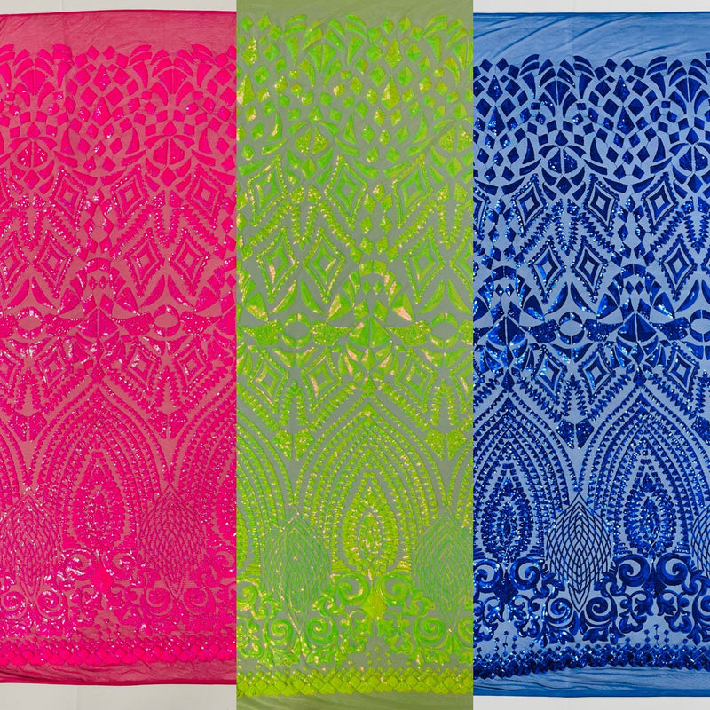 DIAMOND GEOMETRIC SEQUIN ON A STRETCH MESH FABRIC ( By The Yard)