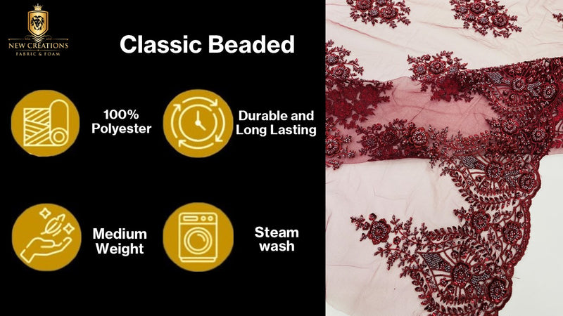 Classic Beaded Damask Lace, by The Yard.