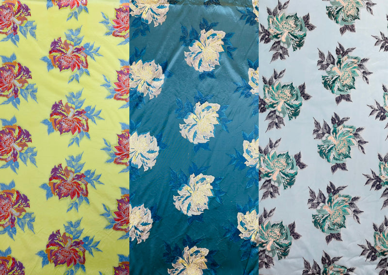 Multi Floral Color Jacquard Satin, Sold by The Yard.