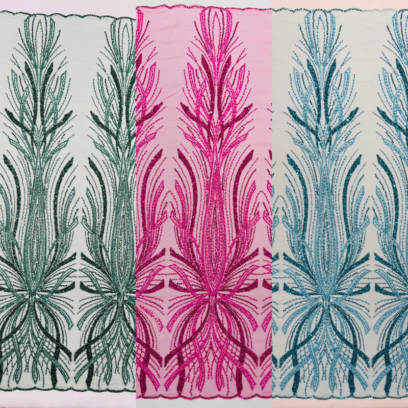 Palm Beaded Damask Design Fabric, by The Yard.
