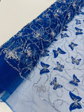 3D Beaded Butterfly Embroidered On A Mesh Fabric| New Creations Fabric & Foam Inc. - New Creations Fabric & Foam Inc