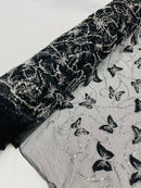 3D Beaded Butterfly Embroidered On A Mesh Fabric| New Creations Fabric & Foam Inc. - New Creations Fabric & Foam Inc