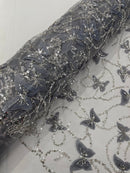 3D Beaded Butterfly Embroidered On A Mesh Fabric| New Creations Fabric & Foam Inc. - New Creations Fabric & Foam Inc