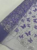 3D Beaded Butterfly Embroidered On A Mesh Fabric| New Creations Fabric & Foam Inc. - New Creations Fabric & Foam Inc