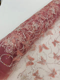 3D Beaded Butterfly Embroidered On A Mesh Fabric| New Creations Fabric & Foam Inc. - New Creations Fabric & Foam Inc