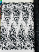 3D Floral Big Glitter Damask Design On A Mesh Lace 54" Wide| New Creations Fabric & Foam Inc. - New Creations Fabric & Foam Inc