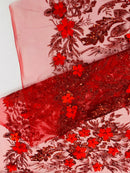 3D Floral Big Glitter Damask Design On A Mesh Lace 54" Wide| New Creations Fabric & Foam Inc. - New Creations Fabric & Foam Inc