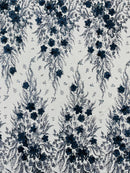 3D Floral Big Glitter Damask Design On A Mesh Lace 54" Wide| New Creations Fabric & Foam Inc. - New Creations Fabric & Foam Inc