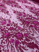 3D Floral Big Glitter Damask Design On A Mesh Lace 54" Wide| New Creations Fabric & Foam Inc. - New Creations Fabric & Foam Inc