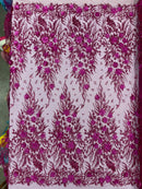 3D Floral Big Glitter Damask Design On A Mesh Lace 54" Wide| New Creations Fabric & Foam Inc. - New Creations Fabric & Foam Inc