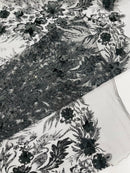 3D Floral Big Glitter Damask Design On A Mesh Lace 54" Wide| New Creations Fabric & Foam Inc. - New Creations Fabric & Foam Inc