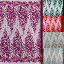 3D Floral Big Glitter Damask Design On A Mesh Lace 54" Wide| New Creations Fabric & Foam Inc. - New Creations Fabric & Foam Inc