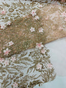 3D Floral Big Glitter Damask Design On A Mesh Lace 54" Wide| New Creations Fabric & Foam Inc. - New Creations Fabric & Foam Inc