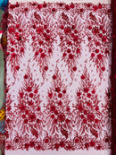 3D Floral Big Glitter Damask Design On A Mesh Lace 54" Wide| New Creations Fabric & Foam Inc. - New Creations Fabric & Foam Inc