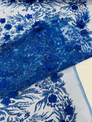 3D Floral Big Glitter Damask Design On A Mesh Lace 54" Wide| New Creations Fabric & Foam Inc. - New Creations Fabric & Foam Inc