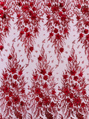 3D Floral Big Glitter Damask Design On A Mesh Lace 54" Wide| New Creations Fabric & Foam Inc. - New Creations Fabric & Foam Inc