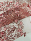 3D Floral Big Glitter Damask Design On A Mesh Lace 54" Wide| New Creations Fabric & Foam Inc. - New Creations Fabric & Foam Inc