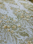 3D Floral Big Glitter Damask Design On A Mesh Lace 54" Wide| New Creations Fabric & Foam Inc. - New Creations Fabric & Foam Inc