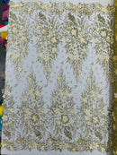 3D Floral Big Glitter Damask Design On A Mesh Lace 54" Wide| New Creations Fabric & Foam Inc. - New Creations Fabric & Foam Inc