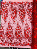 3D Floral Big Glitter Damask Design On A Mesh Lace 54" Wide| New Creations Fabric & Foam Inc. - New Creations Fabric & Foam Inc