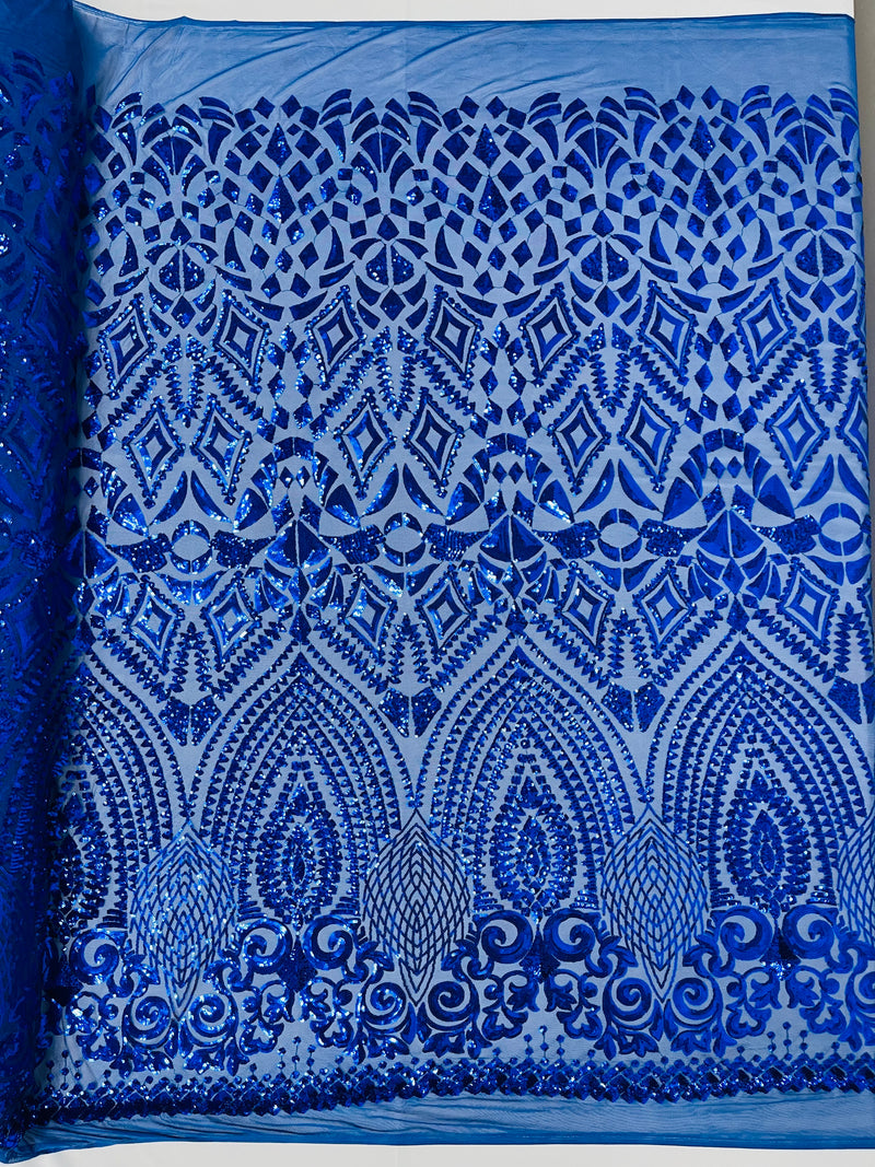 DIAMOND GEOMETRIC SEQUIN ON A STRETCH MESH FABRIC ( By The Yard)
