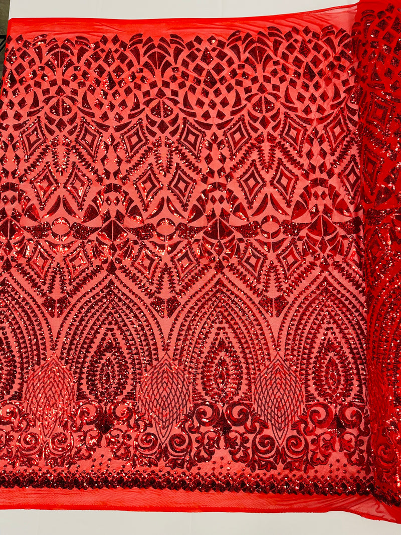 DIAMOND GEOMETRIC SEQUIN ON A STRETCH MESH FABRIC ( By The Yard)