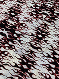 Hot Rod Tricot Holographic 4 Way Spandex With Black Flocking Flames And Red Glitter Fabric-