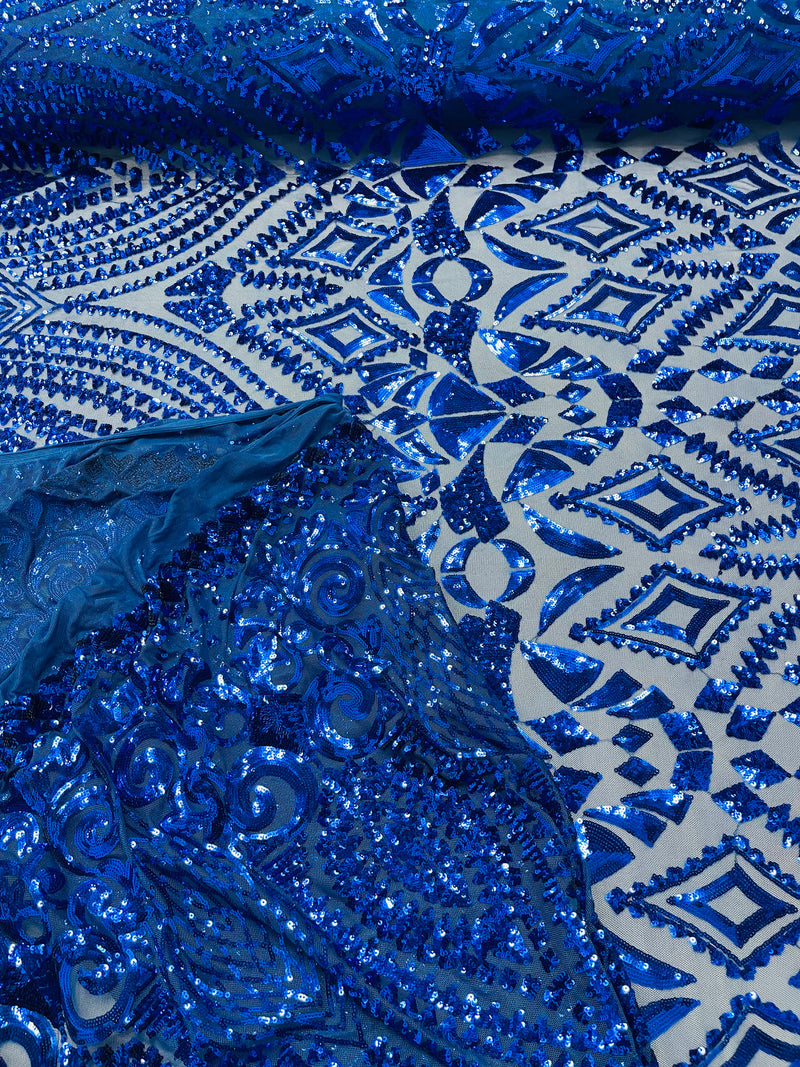 DIAMOND GEOMETRIC SEQUIN ON A STRETCH MESH FABRIC ( By The Yard)