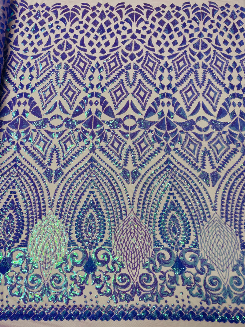 DIAMOND GEOMETRIC SEQUIN ON A STRETCH MESH FABRIC ( By The Yard)